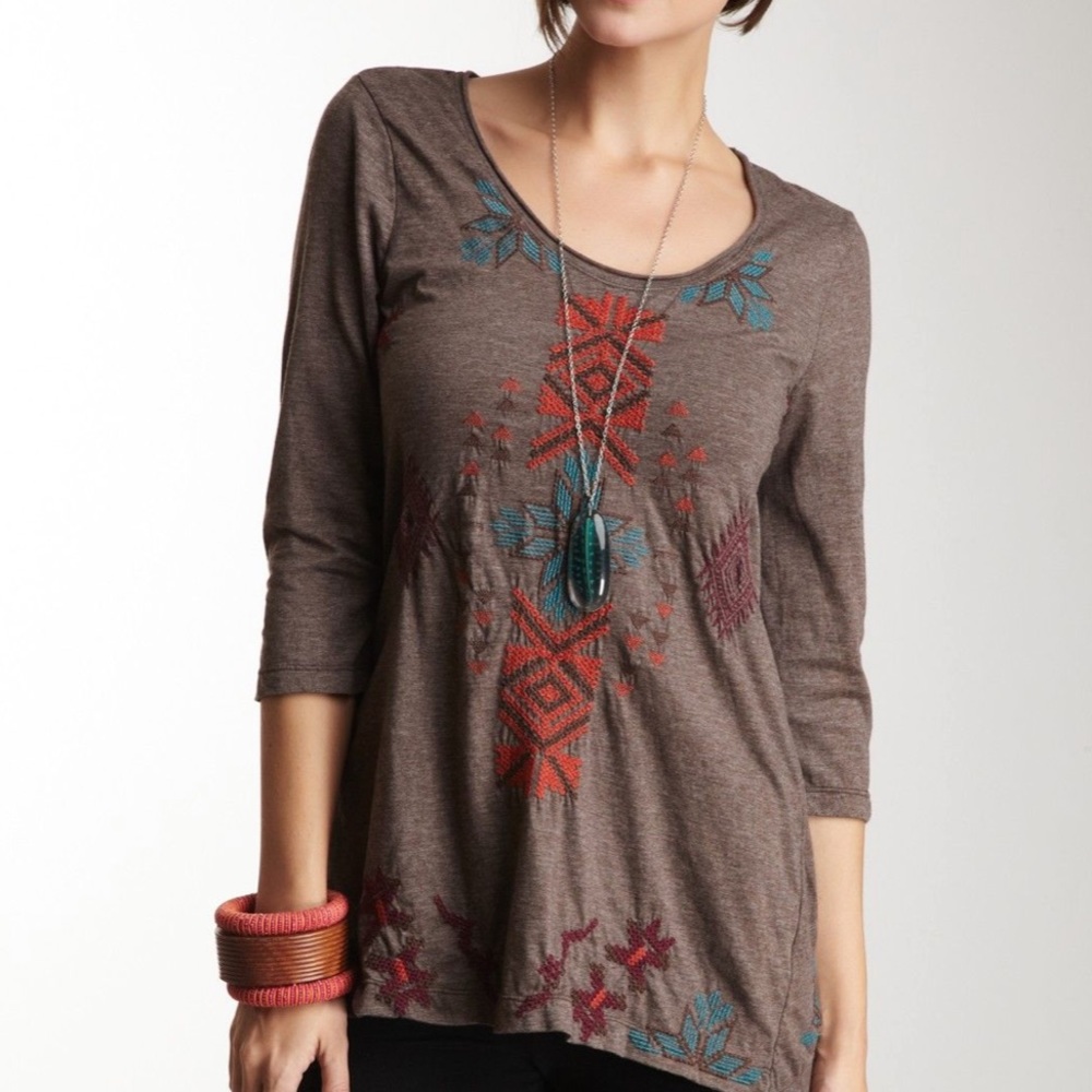 Johnny Was Embroidered 3/4 Sleeve Tunic